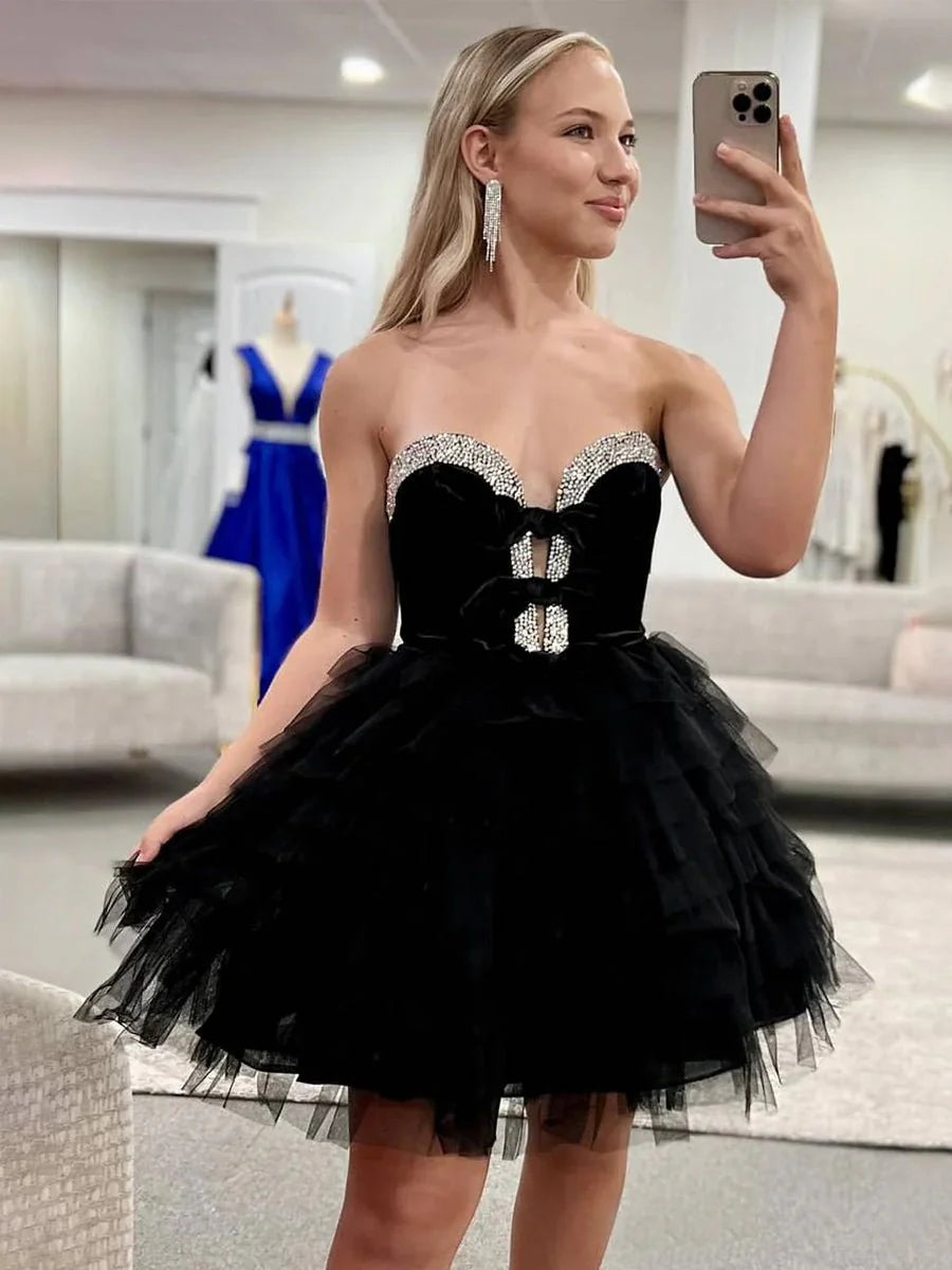 black ruffle hoco dress Cute Black Fish Tail Ruffles Cocktail Dress Homecoming Dresses #TKL380 SELINADRESS
