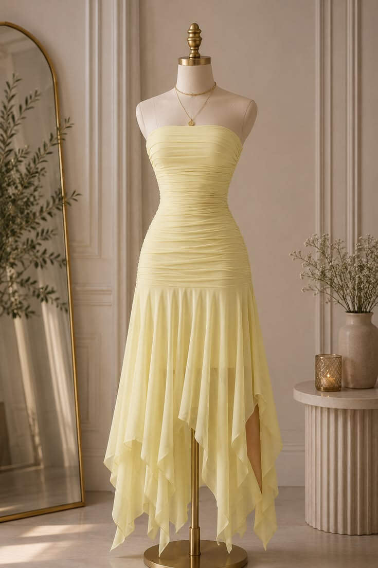 Strapless Butter Yellow Handkerchief Dresses for Homecoming Corset – MyChicDress