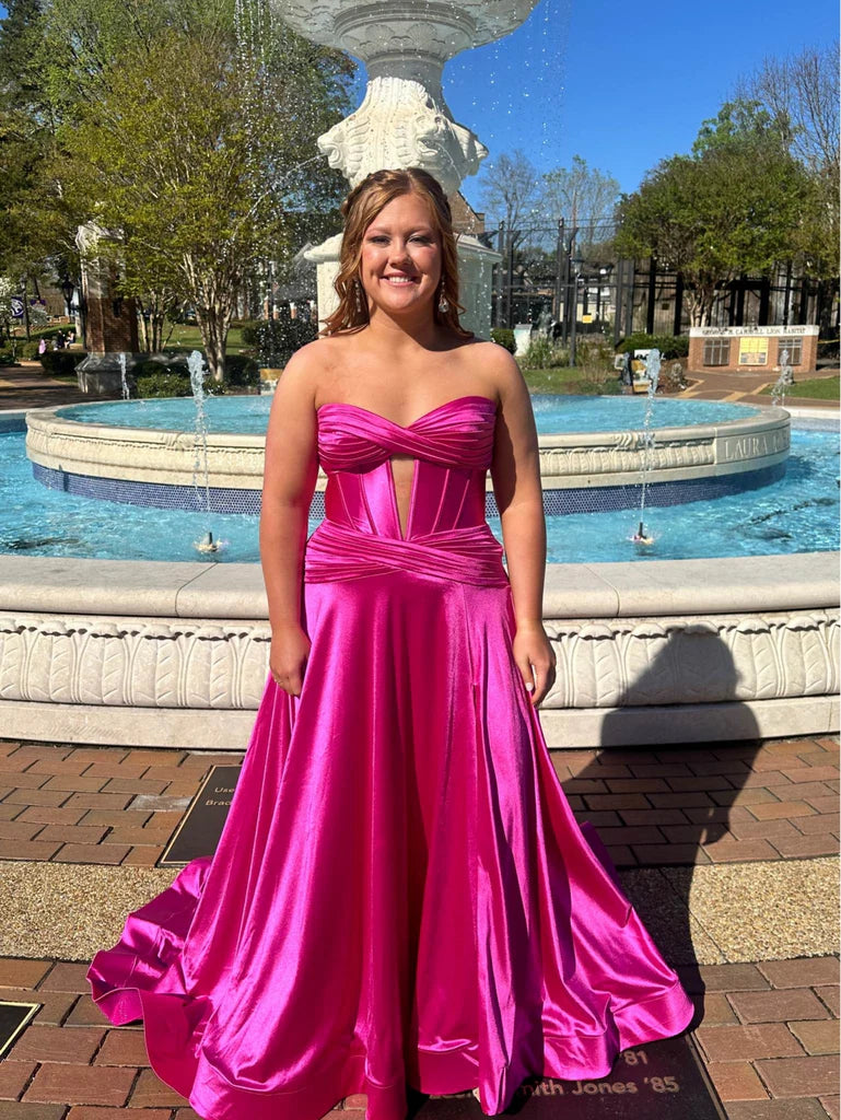 plus size prom dress with train Long Glitter Prom Dress with Sweep Train CLCDS450 Red / 2