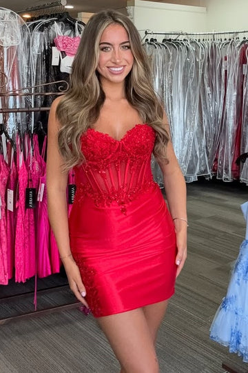 Satin Red Homecoming Dress Unique Red Homecoming Dress Fitted Sleeveless Satin with Lace US4 / Red Satin Red Homecoming Dress Unique Red Homecoming Dress Fitted Sleeveless Satin with Lace US4 / Red