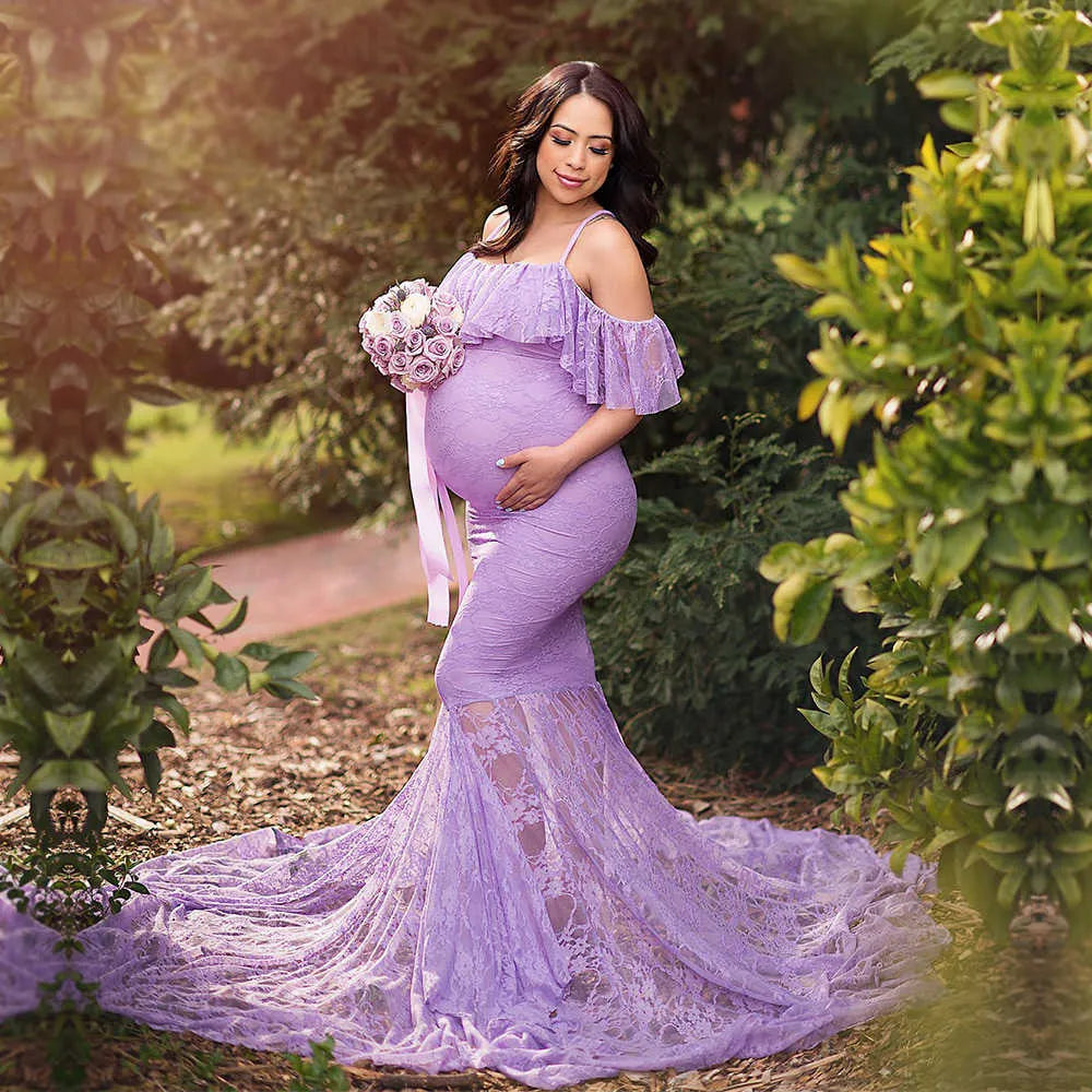 Prom Dresses Evening Wear For Pregnant Ladies Women Purple Lace