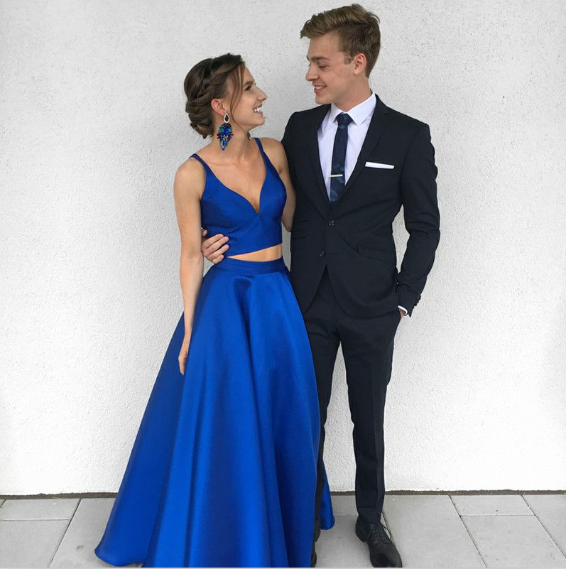 Piece royal Blue Prom Dresses satin Evening Dresses – MyChicDress