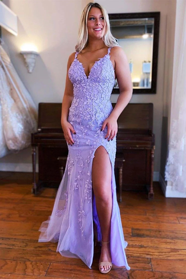 2025 Lavender Lace Prom Dresses Corset Mermaid V Neck Pink / US16 2025 Lavender Lace Prom Dresses Corset Mermaid V Neck Pink / US16