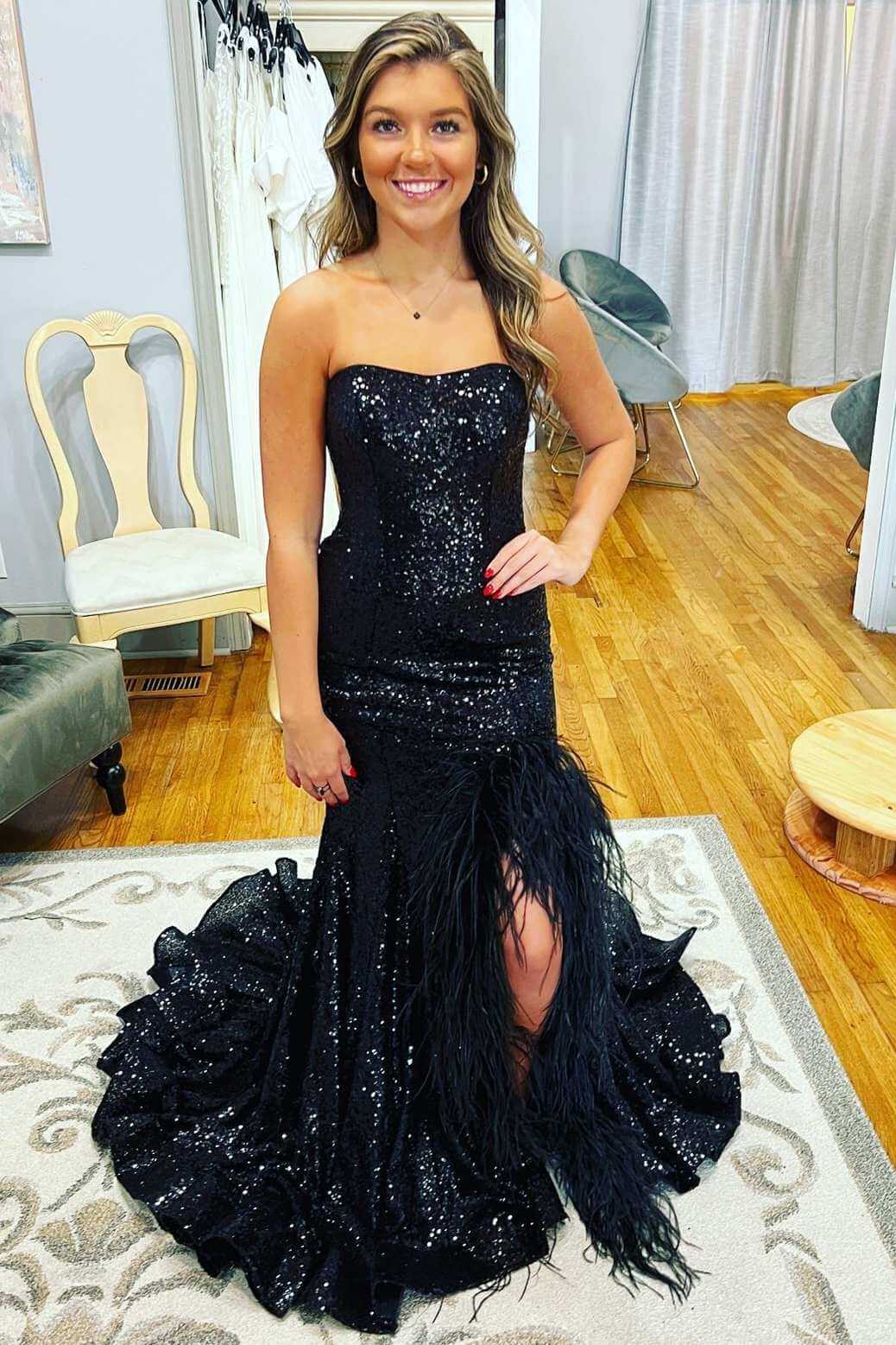 2025 Black Sequin Prom Dresses Mermaid Long Evening Dress with