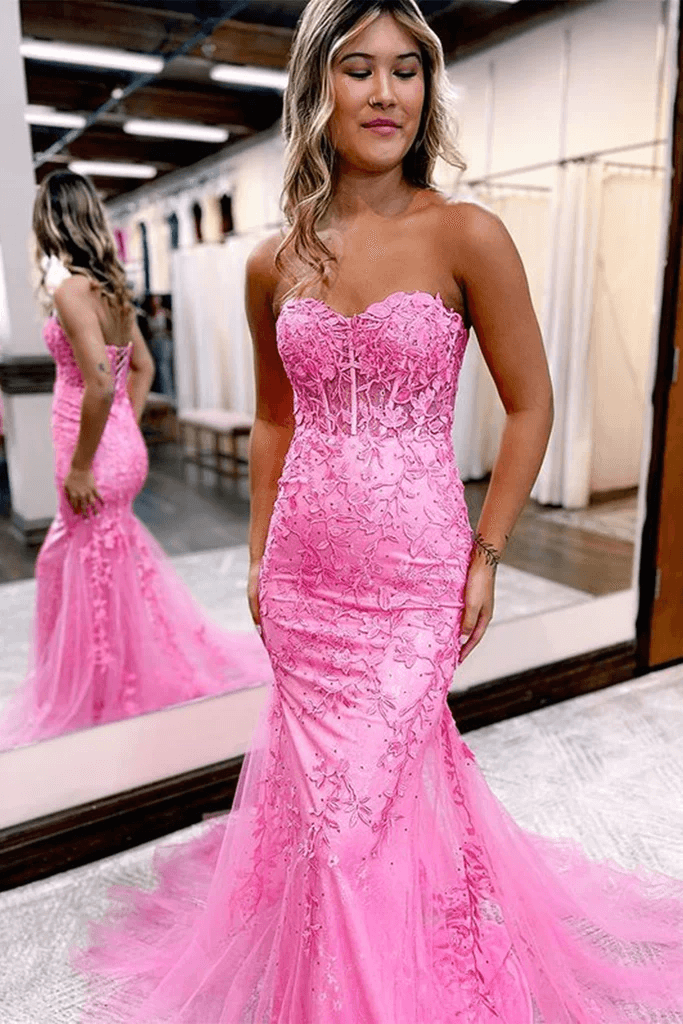 2025 Corset Pink Prom Dresses Mermaid Lace Long Beaded Formal