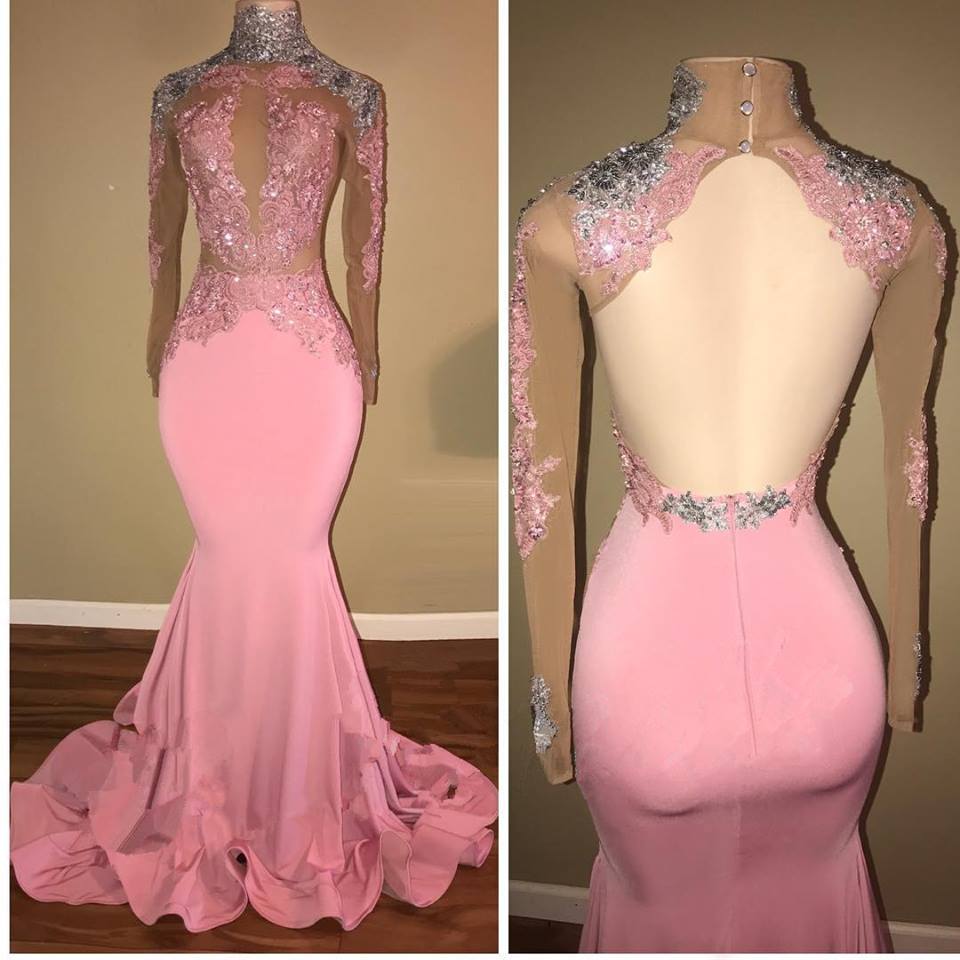 2025 High Neck Backless Pink Lace Prom Dresses Beaded US6 / Custom color 2025 High Neck Backless Pink Lace Prom Dresses Beaded US6 / Custom color
