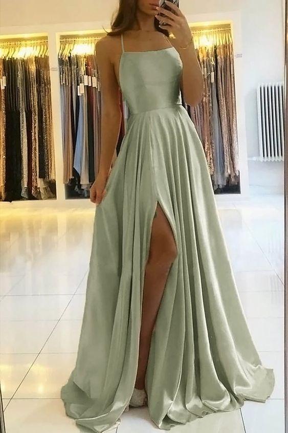 2025 Sage Green Wedding Guest Dress Simple A Line Long Evening