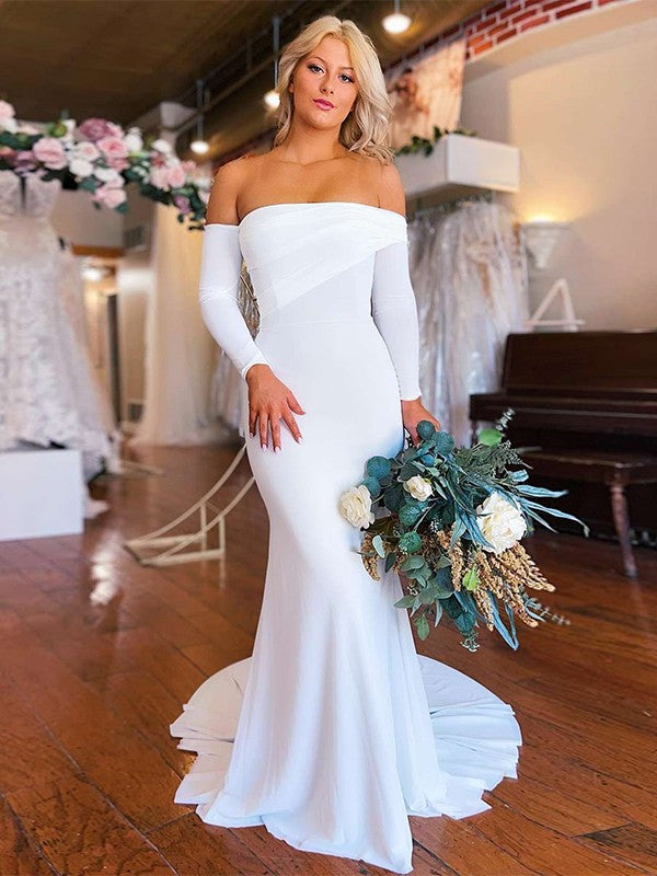2025 White Satin Prom Dresses Long Sleeves Mermaid Wedding Dress Ruched Custom Color / US14 2025 White Satin Prom Dresses Long Sleeves Mermaid Wedding Dress Ruched Custom Color / US14