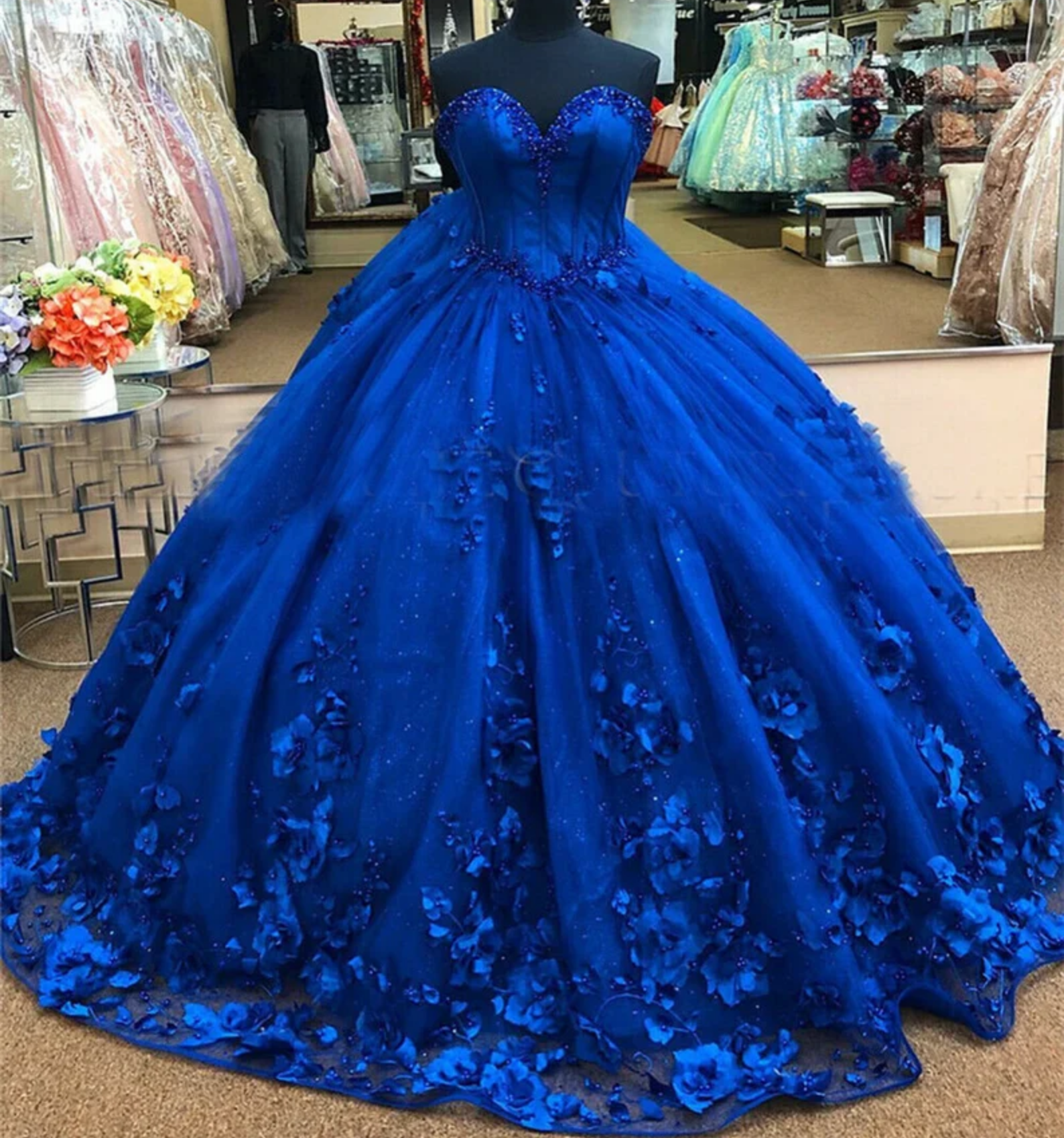 3D Flowers Crystals Royal Blue Quinceanera Dresses Sweet 16 Dress US2 / Custom Color