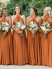Sexy A-Line Burnt Orange Bridesmaid Dresses Long Halter Backless