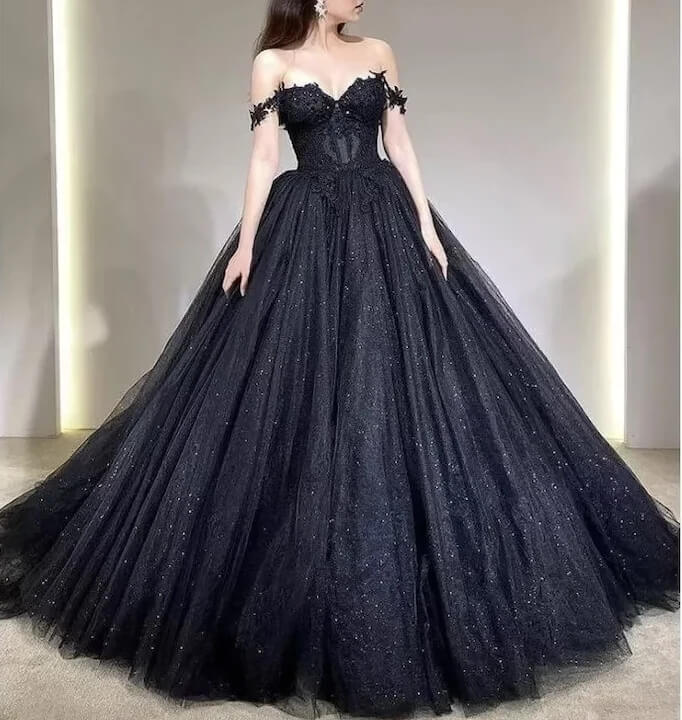 A Line Black Gothic Wedding Dresses Off the Shoulder Lace Tulle Black / 12 A Line Black Gothic Wedding Dresses Off the Shoulder Lace Tulle Black / 12