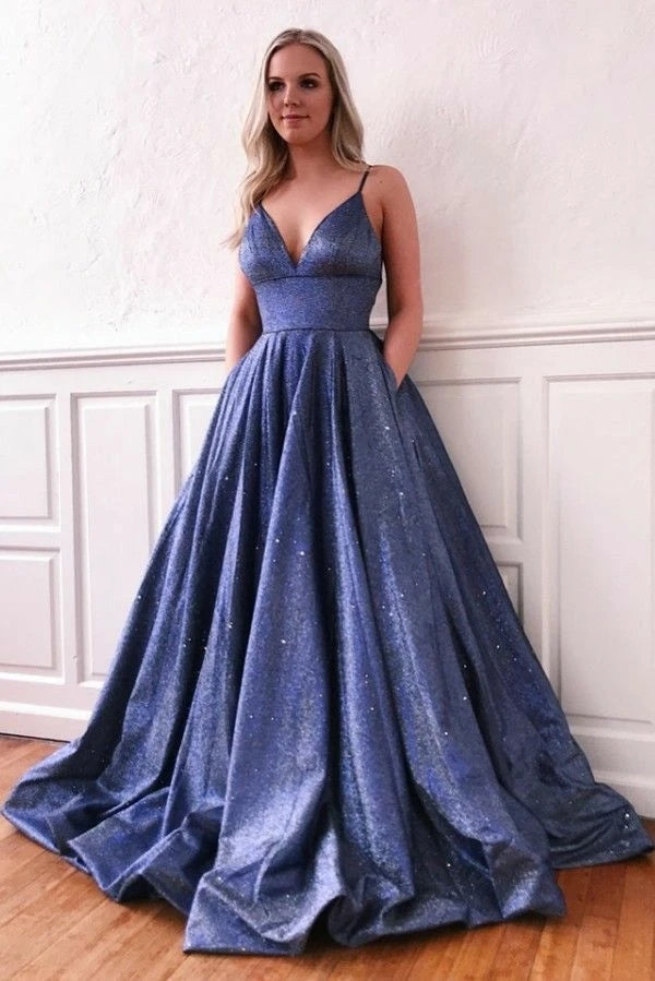 A Line Glitter Metallic Prom Dresses with Pockets Spaghetti Strap Pink / US20W A Line Glitter Metallic Prom Dresses with Pockets Spaghetti Strap Pink / US20W