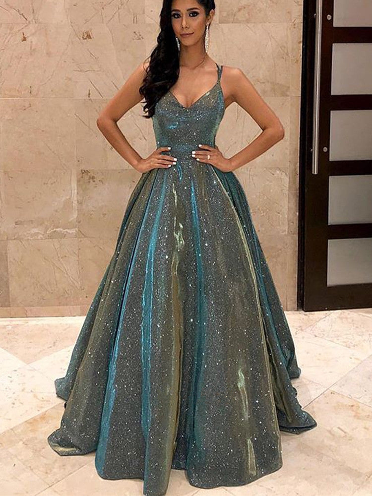 A Line Glitter Sequin Prom Dresses with Pockets Cross Back Evening Dre MyChicDress A Line Glitter Sequin Prom Dresses with Pockets Cross Back Evening Dre MyChicDress
