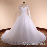 A Line Lace Appliques Vintage Wedding Dresses with Pearls MyChicDress