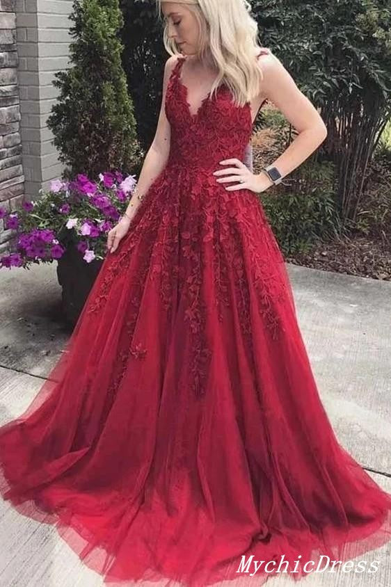 A Line Lace Burgundy Prom Dresses 2025 V Neck Sleeveless Burgundy / US10 A Line Lace Burgundy Prom Dresses 2025 V Neck Sleeveless Burgundy / US10