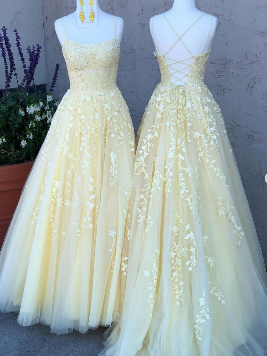 A Line Lace Yellow Homecoming Dresses Long Sleeveless Prom Dresses Custom Color / US2 A Line Lace Yellow Homecoming Dresses Long Sleeveless Prom Dresses Custom Color / US2