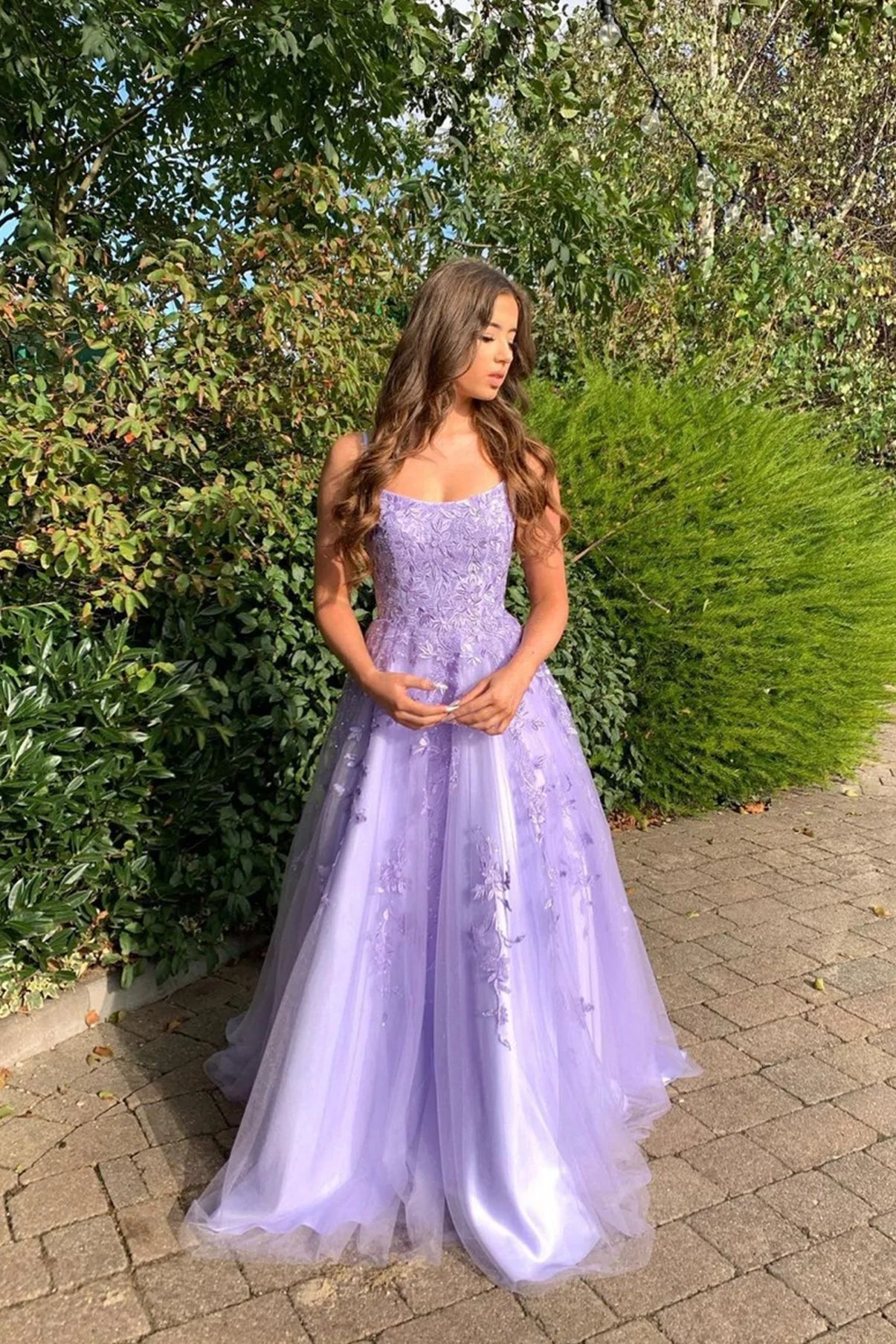 A Line Long Lace Lilac Corset Prom Dresses 2025 Floor Length