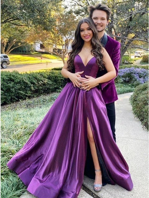 Purple Form Fitting Formal Dresses A-Line Long Purple Prom Dresses