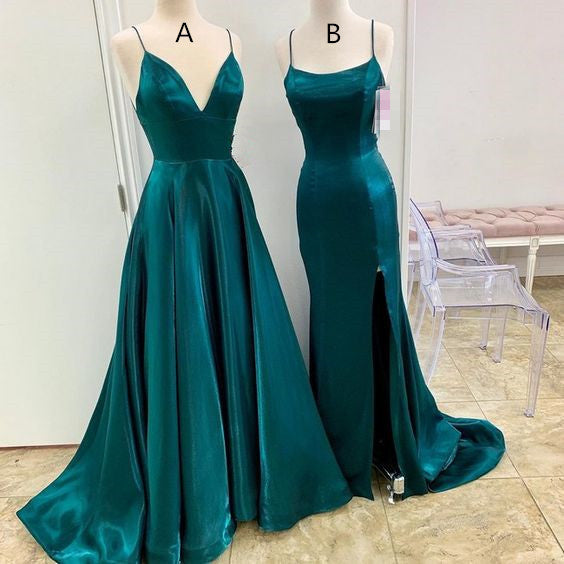 A Line Long Satin Emerald Green Prom Dresses 2025 with Split Custom Color / B / US4 A Line Long Satin Emerald Green Prom Dresses 2025 with Split Custom Color / B / US4