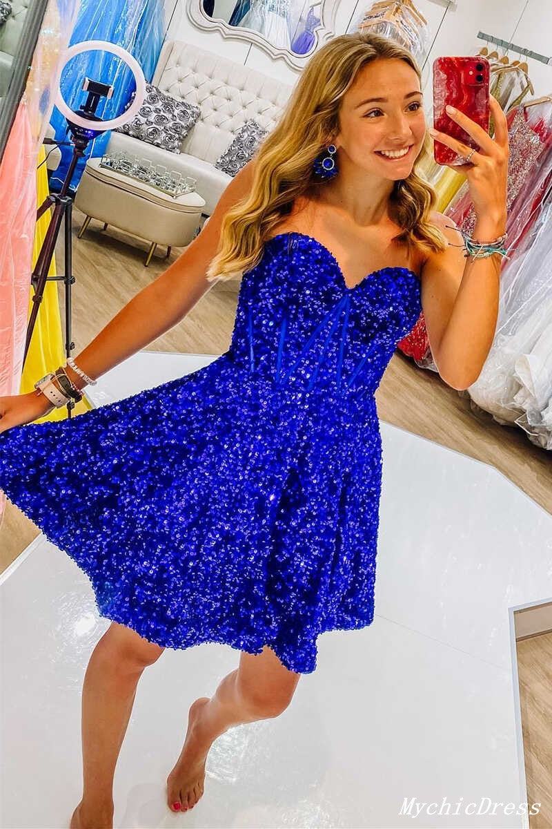 A Line Royal Blue Sequin Homecoming Dresses Sweetheart Hoco Dress Royal Blue / US6 A Line Royal Blue Sequin Homecoming Dresses Sweetheart Hoco Dress Royal Blue / US6