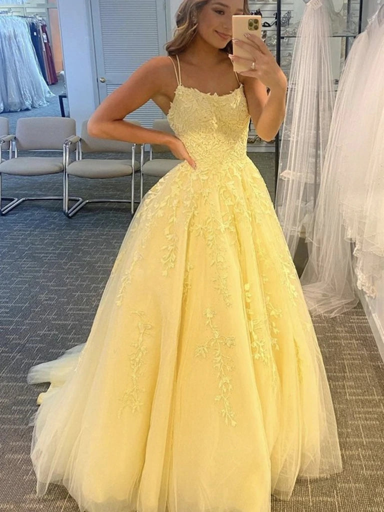 Yellow Prom Fall Prom Dresses A Line Yellow Lace Prom Dresses 2025