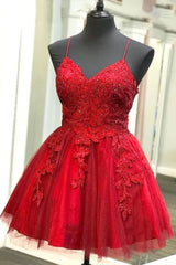A Line Red Lace Homecoming Dresses Short V Neck Beaded Damas Dress