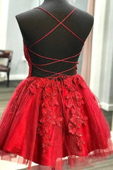 A Line Red Lace Homecoming Dresses Short V Neck Beaded Damas Dress