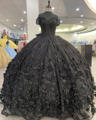 Ball Gown 2024 Black Quinceañera Dress Off the Shoulder Wedding Dress Gothic