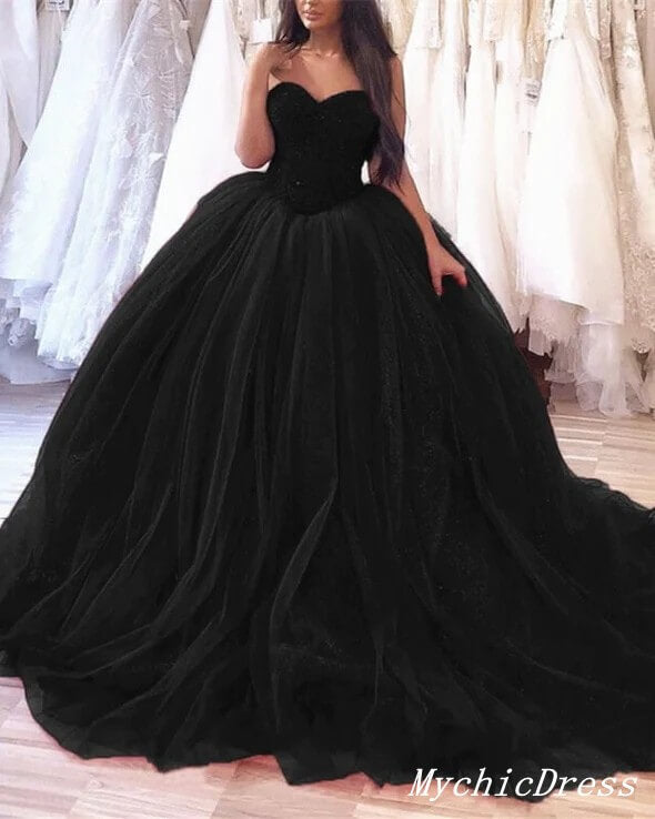 Black Wedding Dresses Gothic Ball Gown Sweetheart Tulle Bridal Dress MyChicDress Black Wedding Dresses Gothic Ball Gown Sweetheart Tulle Bridal Dress MyChicDress