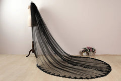 Black Lace Wedding Veil Long Custom Lace Trim Bridal Veils