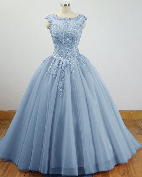 Charming Blue Sweet 16 Dress Tulle Lace Ball Gown Quinceanera Dress Blue / US10 Charming Blue Sweet 16 Dress Tulle Lace Ball Gown Quinceanera Dress Blue / US10