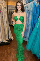 Cheap 2024 Green Prom Dress Sequin Long Mermaid Formal Dress UK MyChicDress