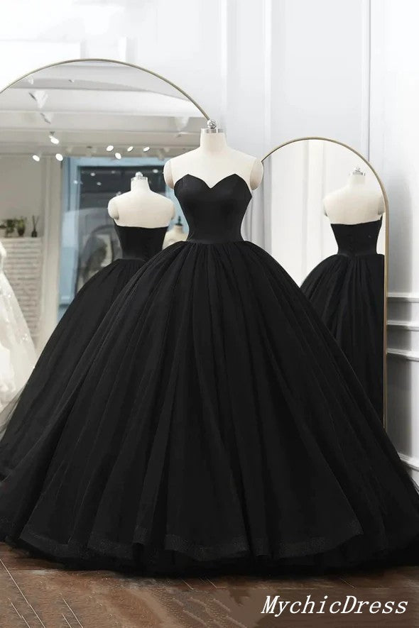 Cheap Ball Gown Black Wedding Dresses Satin Tulle Sleeveless Prom Dres MyChicDress Cheap Ball Gown Black Wedding Dresses Satin Tulle Sleeveless Prom Dres MyChicDress