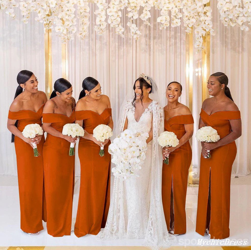 Cheap Bridesmaid Dresses Burnt Orange Mermaid off Shoulder high Slit D Cheap Bridesmaid Dresses Burnt Orange Mermaid off Shoulder high Slit D