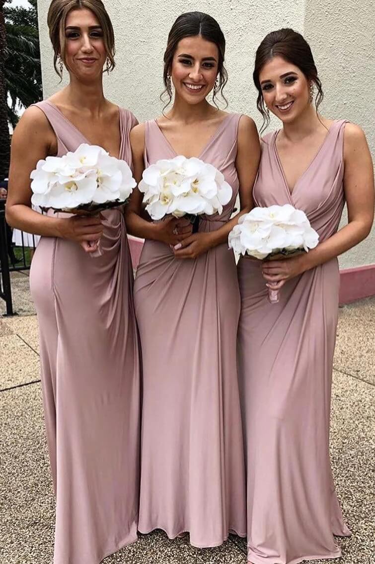 Cheap Chiffon Blush Pink Bridesmaid Dresses Sleeveless Deep V Neck MyChicDress Cheap Chiffon Blush Pink Bridesmaid Dresses Sleeveless Deep V Neck MyChicDress