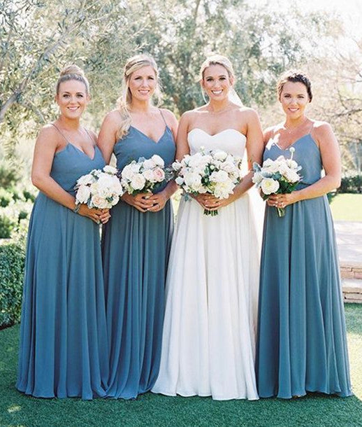 Cheap Chiffon Bridesmaid Dresses Dusty Bule V Neck Wedding Guest Dress Cheap Chiffon Bridesmaid Dresses Dusty Bule V Neck Wedding Guest Dress