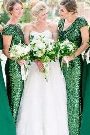 emerald green sequin bridesmaid dress Glitter Sequin V-neck Off The Shoulder Satin Mermaid Bridesmaid Dresses