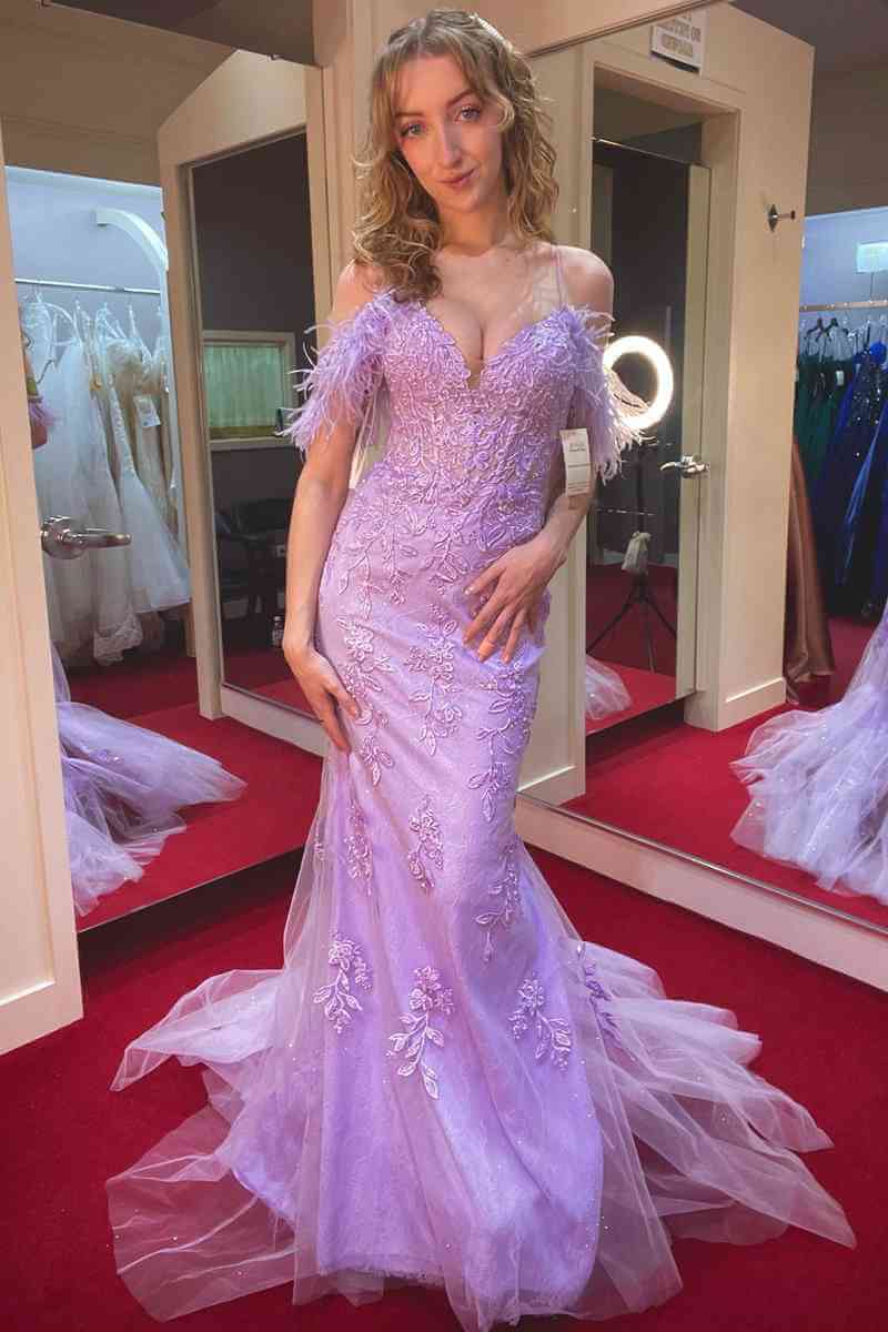 Cheap Lace 2025 Lavender Prom Dresses Mermaid Cold Shoulder with