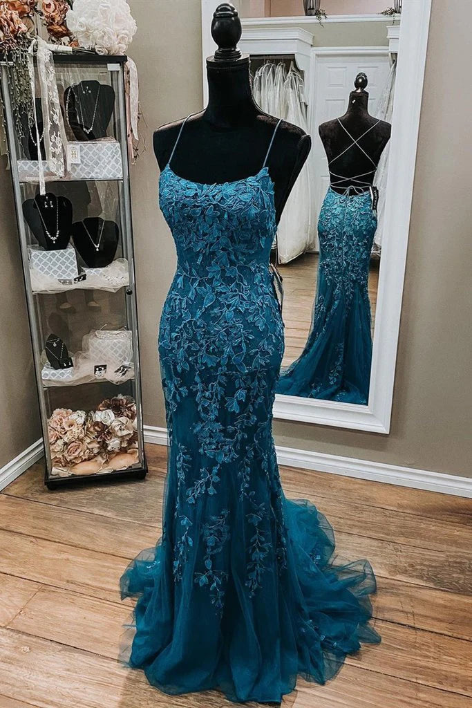 Cheap Mermaid Lace 2025 Prom Dresses Corset Dark Teal Long Formal