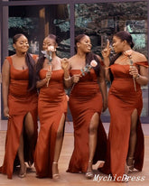 Cheap Mermaid Long Burnt Orange Bridesmaid Dresses UK with Split MyChicDress