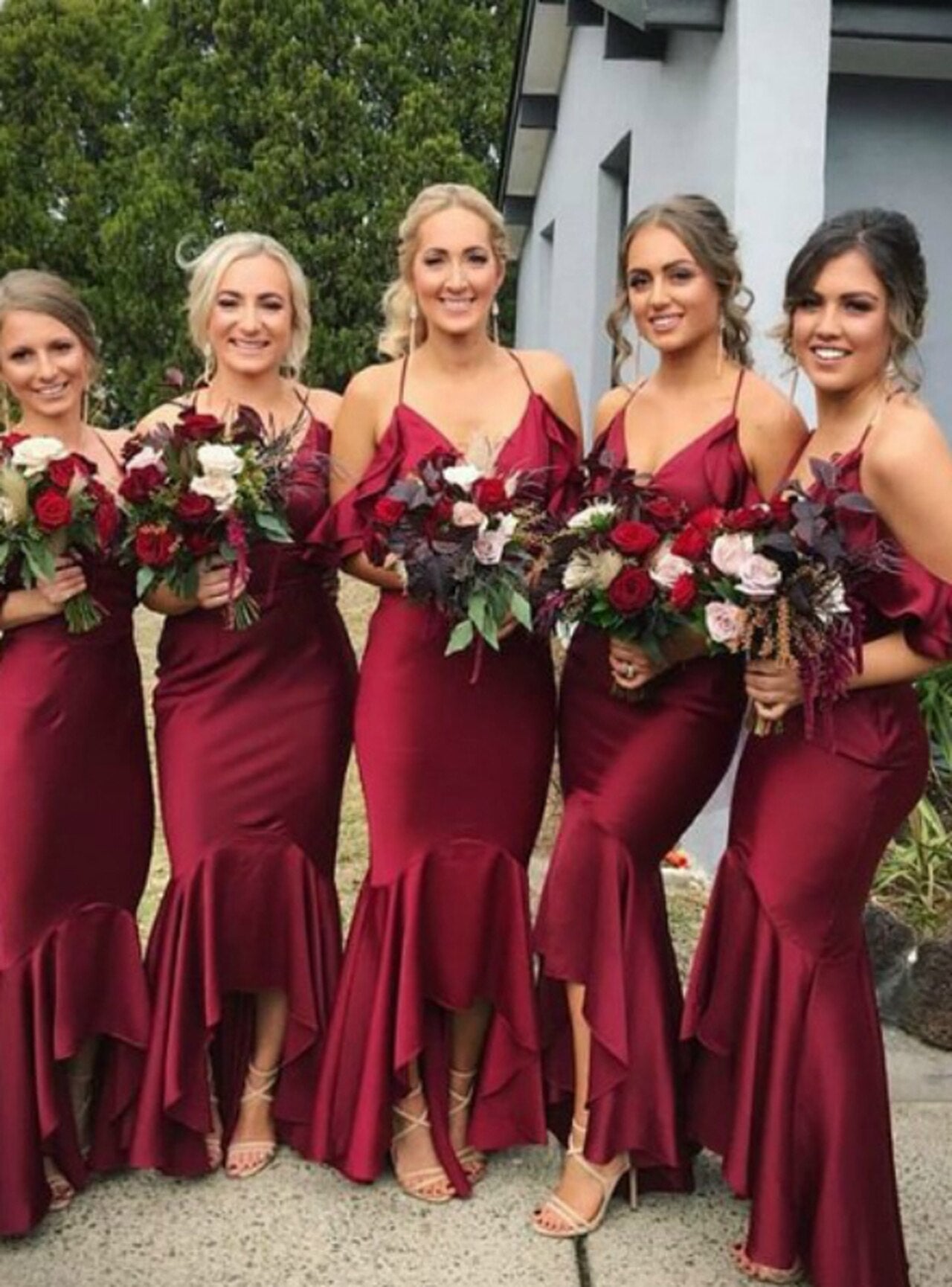 Cheap Mermaid Satin Burgundy Bridesmaid Dress Spaghetti Straps Cheap Mermaid Satin Burgundy Bridesmaid Dress Spaghetti Straps