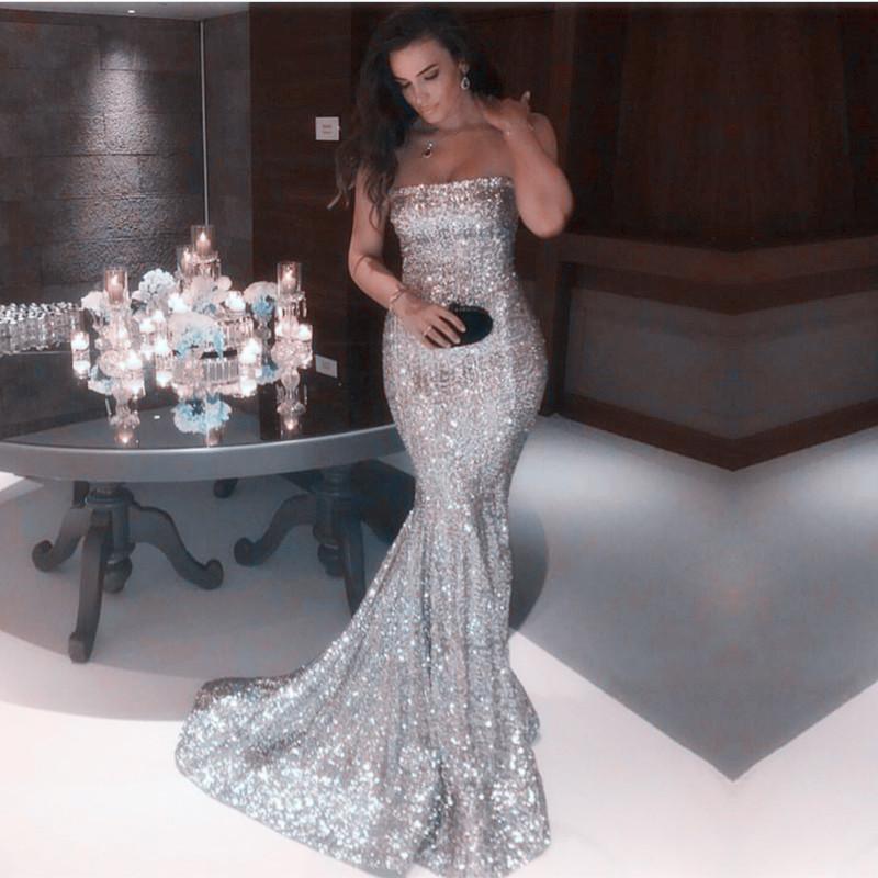 Silver Sequin Mermaid Prom Dress Strapless - Perfect for New Year's Eve & Winter Formals US2 / Custom Color Silver Sequin Mermaid Prom Dress Strapless - Perfect for New Year's Eve & Winter Formals US2 / Custom Color