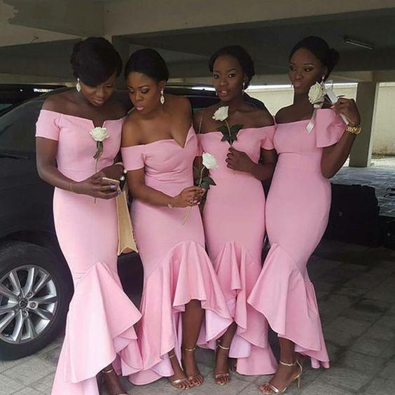 Cheap Off the Shoulder Pink Bridesmaid Dresses Hi Low Wedding Guest Dr Cheap Off the Shoulder Pink Bridesmaid Dresses Hi Low Wedding Guest Dr