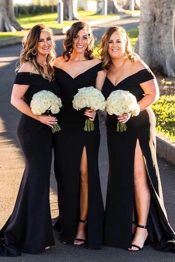 Cheap Satin Black Bridesmaid Dresses Off Shoulder Mermaid Long Dress w MyChicDress Cheap Satin Black Bridesmaid Dresses Off Shoulder Mermaid Long Dress w MyChicDress
