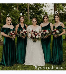 Cheap Emerald Green Velvet Bridesmaid Dresses 2024 Long Wedding Guest Dress