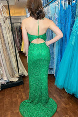 Cheap 2024 Green Prom Dress Sequin Long Mermaid Formal Dress UK
