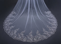 Hot Tulle Lace Applique Edge Cheap Wedding Veil with Sequined 3MX3M
