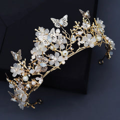 Lovely Butterfly Flower Bridal Tiaras Headband Crystal Quinceanera Crown