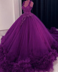 Sweetheart Dark Purple Lace Tulle Ball Gown Wedding Dresses Sleeveless