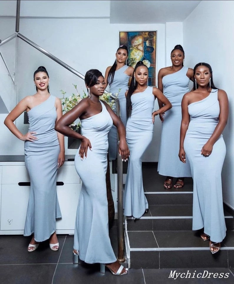 Dusty Blue One Shoulder Bridesmaid Dresses Mermaid Wedding Guest Dress Dusty Blue One Shoulder Bridesmaid Dresses Mermaid Wedding Guest Dress